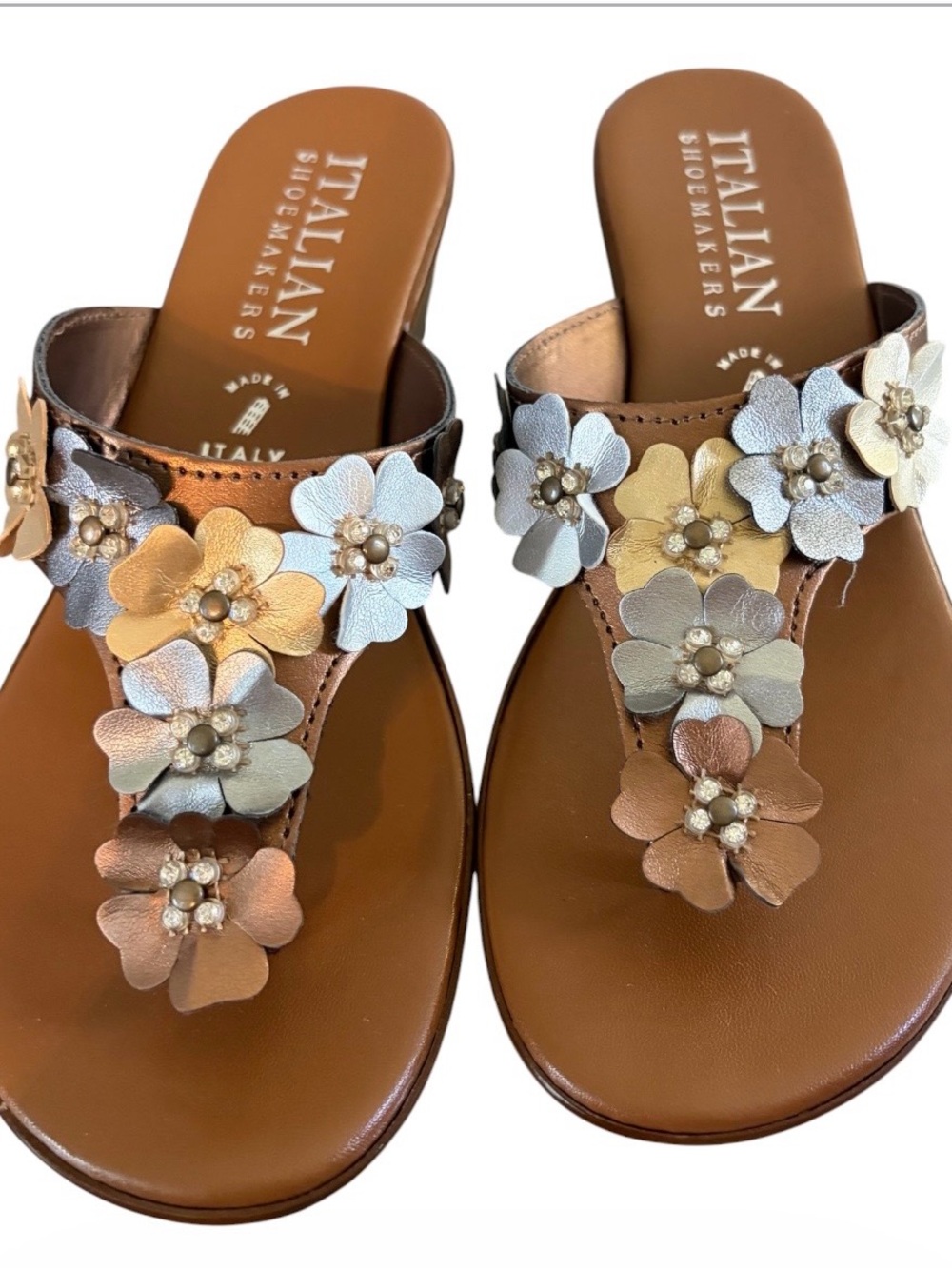 Italian Shoemakers Women's Metallic Zane Flowered Wedge Sandals NIB 7 1/2